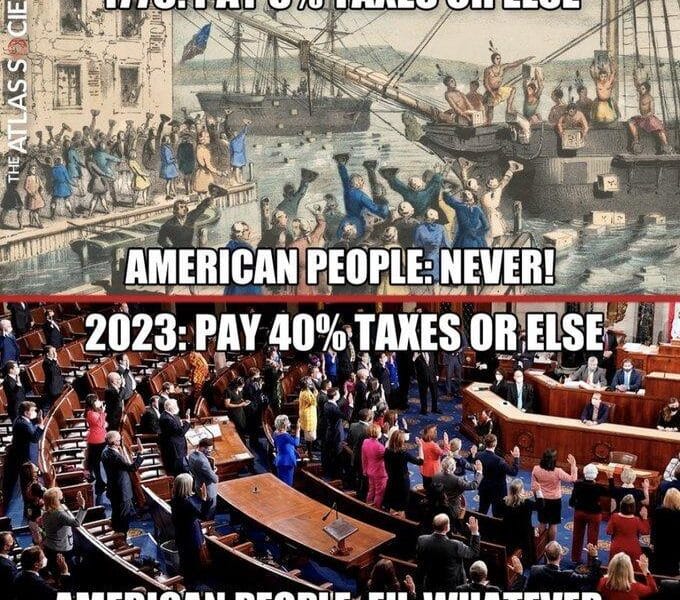 A picture portraying our contentment to high taxation and broken money